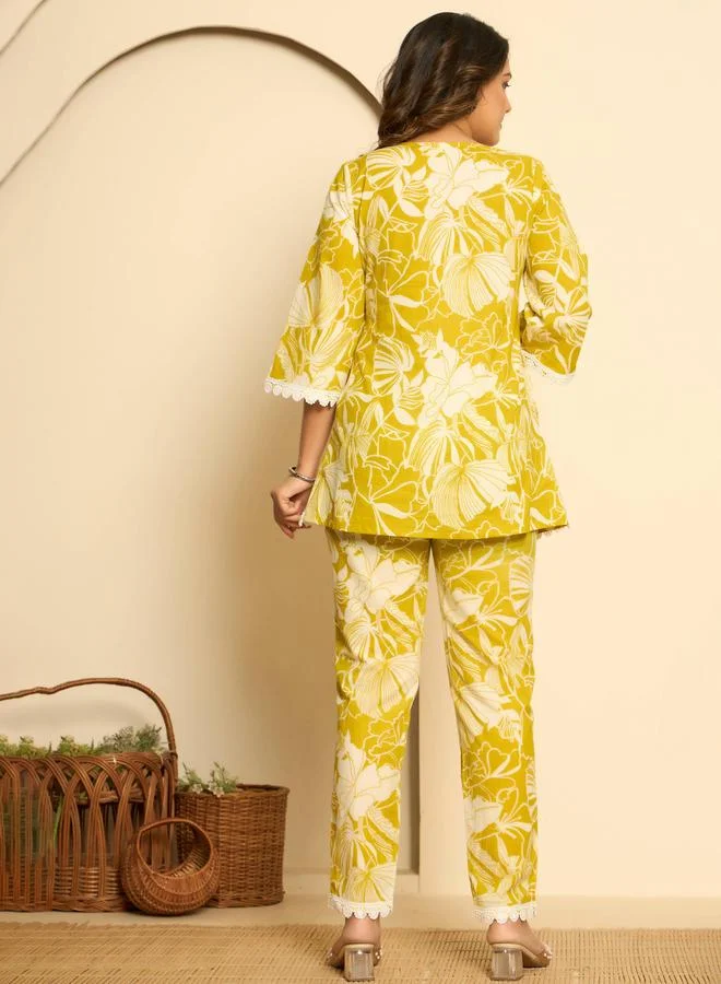 KASYA Women Floral Print Cotton Tunic and Trousers Co-Ords